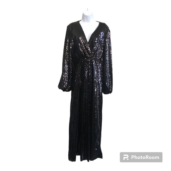 SHEIN Dresses & Skirts - SHEIN Black Blouson Wrap Sleeve Surplice Sequin Maxi Dress Size Large